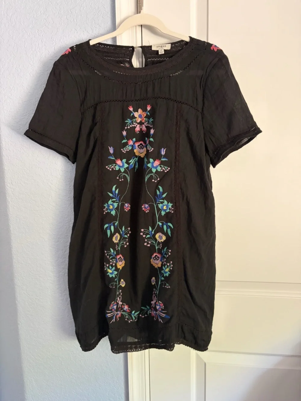 Umgee Black Mini Dress with Multicolor Floral Embroidery - Picture 1 of 2